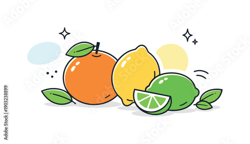 Citrus fruits minimal. Whole citrus fruits arranged neatly with a few leaves, creating a feeling of calm freshness and natural simplicity.