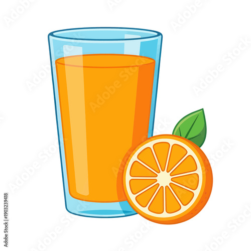 Orange Juice Glass Icon With Sliced Fruit Vector Illustration