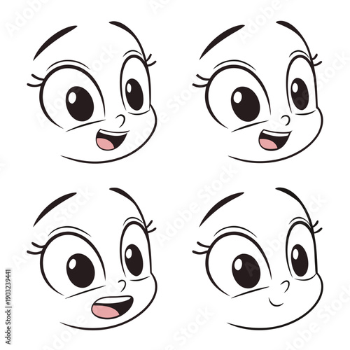 Four expressive cartoon faces displaying various emotions and reactions. Vector