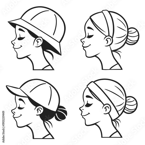 Four different ways to tie a bandana on your head Vector