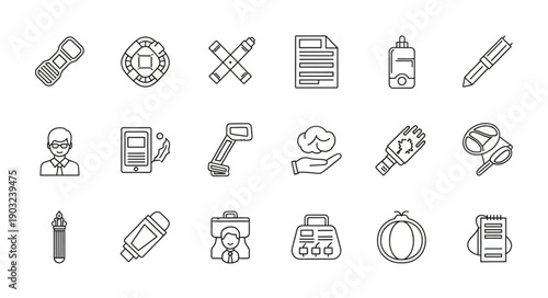 Collection of Hand Drawn Business and Office Icons.