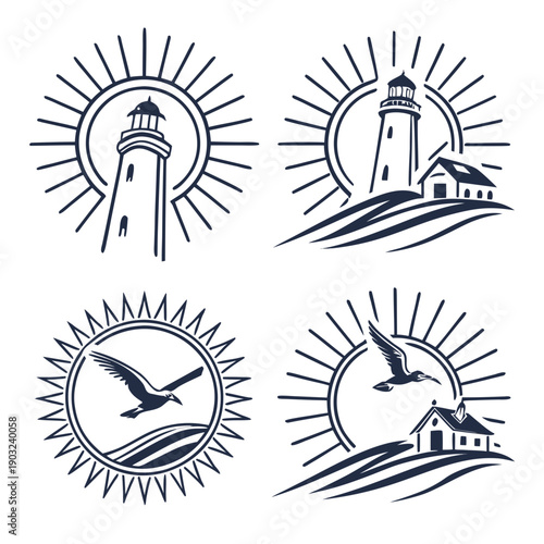 Four distinct symbols representing different aspects of nature and the environment. Vector