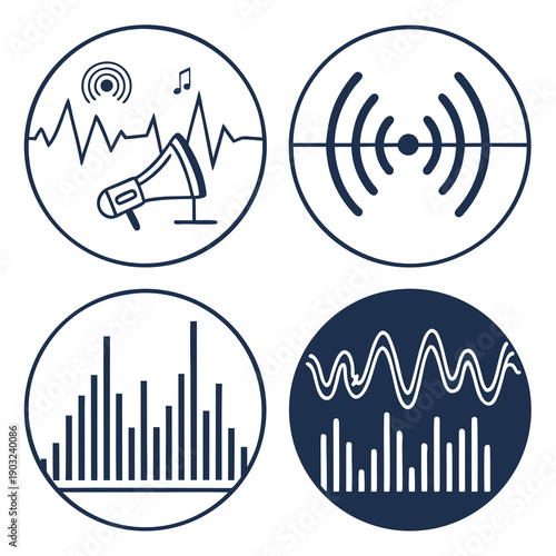 Diverse representations of sound waves and their characteristics Vector