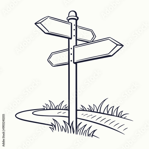 A weathered signpost with multiple directional arrows pointing in different directions. Vector