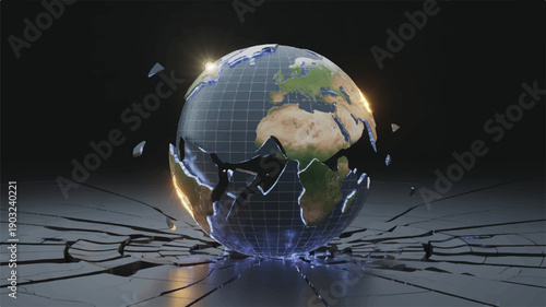A digital art composition of a shattered Earth globe against a black background (1)_traced