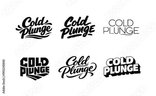 Cold plunge. Set lettering. harmonious lettering variations of the same emblematic concept, each with different artistic interpretation (Bold