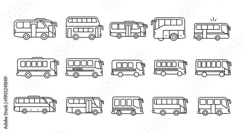 Collection of Hand Drawn Bus Illustrations in Various Styles.