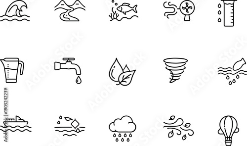 Weather and natural disaster line icons set for forecast, climate and environment design