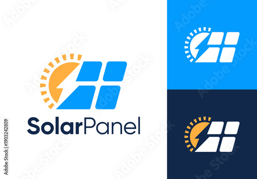 solar panel energy logo. solar tech electric vector design concept