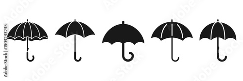 Umbrella icon set collection in flat style. Rain protection vector illustration on isolated background. Weather defense equipment sign business concept.