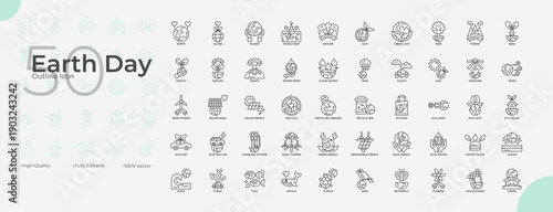 Earth Day Line Editable Icons set