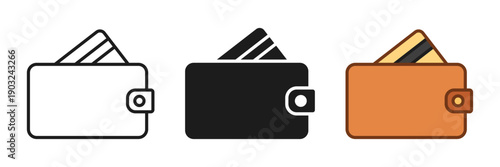 Wallet with paper bills icon set collection in flat style. Money bag vector illustration on isolated background. Financial accessory sign business concept.