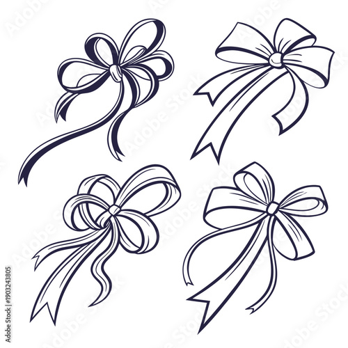 Elegant and intricate bow designs showcasing various styles and techniques Vector