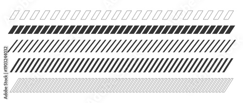 Slash line diagonal stripes border, parallel grid stroke. Embroidery ornament with slanted stitches. Divider strip Tilt strip geometric abstract border. Diagonal grid. Geometric dashed tape