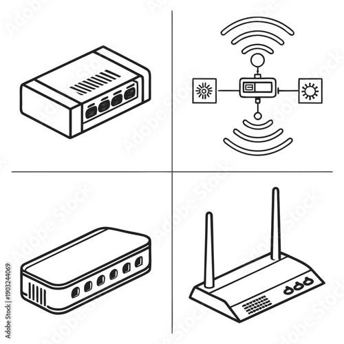 Different types of networking devices and their connections Vector