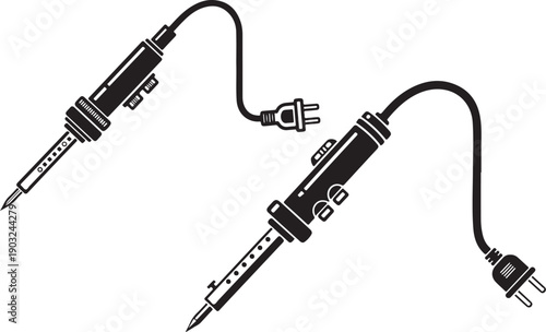 Two soldering irons displayed in a black and white line drawing