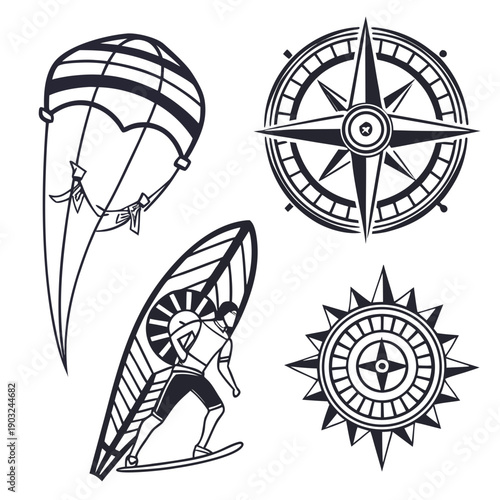 A collection of vintage nautical navigation tools and instruments Vector