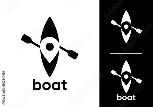 abstract rowing boat with pin logo design