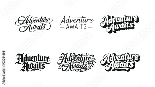 Adventure Lettering Variations. Adventure lifestyle motto. Set lettering. harmonious lettering variations of the same emblematic concept, each with different