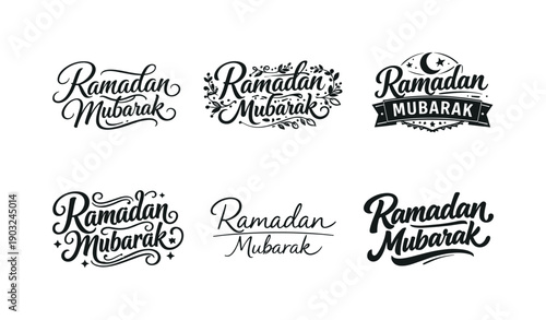 Ramadan Mubarak Calligraphy. Set lettering. harmonious lettering variations of the same emblematic concept, each with different artistic