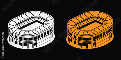 Football Stadium Vector Illustration Set, Stadium Vector Set in Monochrome and Orange