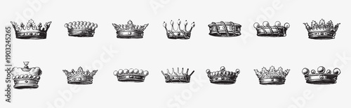 Crown icon set. Royal crown symbol collection. black royal symbol, monarchy design, king crown flat graphic elements.