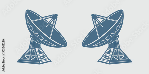 Parabolic Satellite Antennas for Signal Transmission, Telecom Vector Design