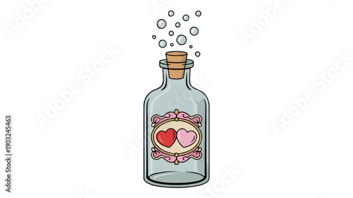 A digital illustration of a clear glass bottle with a cork stopper against a white background (2)_traced
