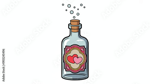A digital illustration of a clear glass bottle with a cork stopper against a white background (3)_traced