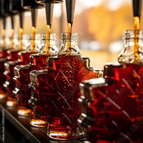 Artisanal Syrup Bottling Factory Production Line With Glass Bottles and Warm Lighting