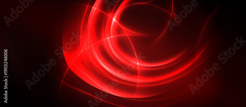 Abstract red swirls, dynamic lines, dark background. Bright energy radiates, creating modern visual impact. Smooth curves dominate composition.