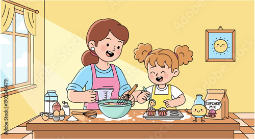 Mother and Daughter Baking Together - Heartwarming Cooking Scene