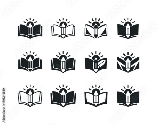 Printable coloring worksheet. Icon set. Set Logo of printable coloring worksheet: coloring book page. harmonious logo variations of the same