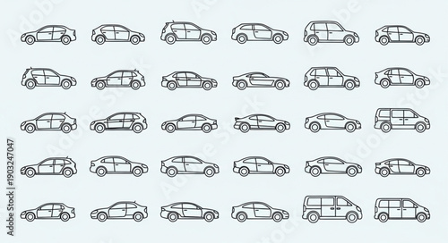 Collection of Hand Drawn Car Silhouettes in Various Styles.