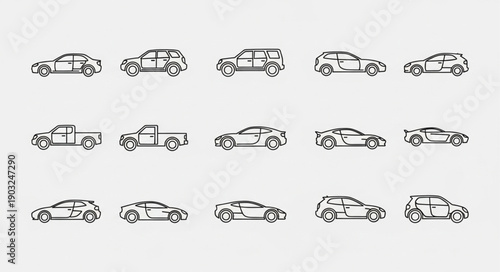 Collection of Hand Drawn Car Silhouettes in Various Styles.