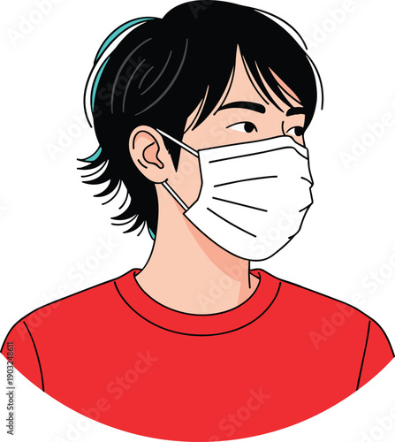 Young man wearing medical face mask portrait illustration health protection concept isolated on white background vector