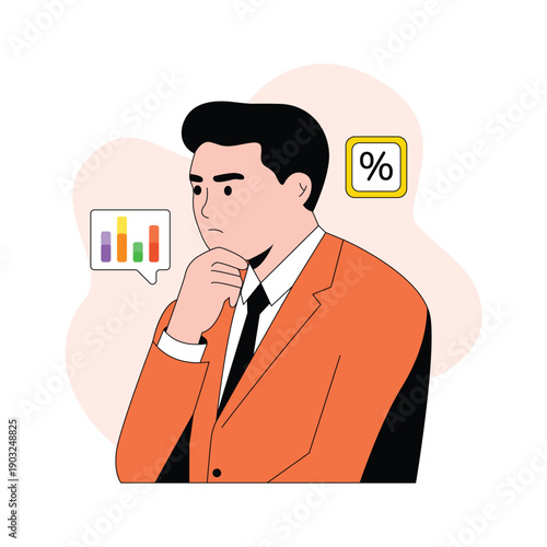 Strategic financial thinking, decision making concept illustration in flat style