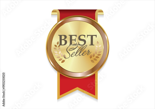 Best seller sticker golden label, gold badge with Golden laurel wreath Decoration isolated on white background, Premium Quality 