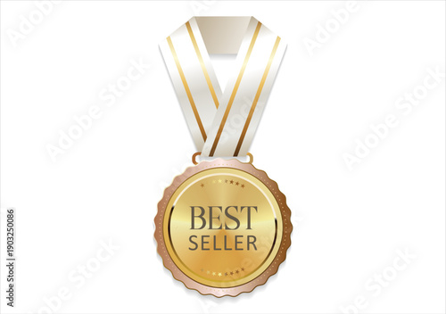 Best seller sticker golden label, gold badge with Golden laurel wreath Decoration isolated on white background, Premium Quality 