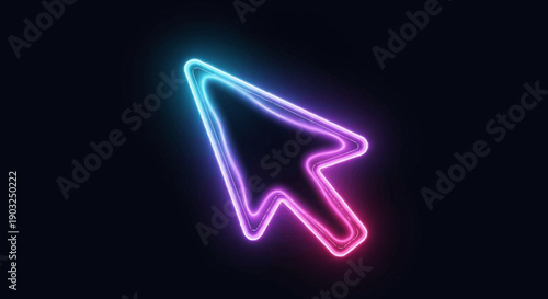 Vibrant neon glowing computer mouse cursor pointer icon symbolizing digital interaction and