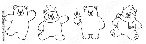 four adorable polar bear silhouettes winter outfits cartoon