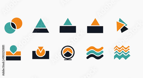 Collection of Abstract Geometric Shapes and Icons in Various Colors and Styles
