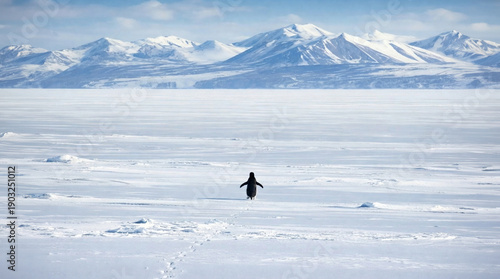 Lonely Nihilist Penguin Standing in Vast Snow Landscape