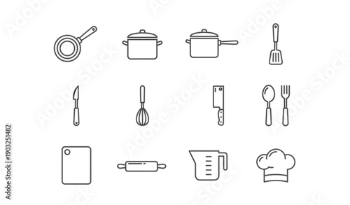Cooking and Kitchen Utensils Line Icons Set Stock Vector