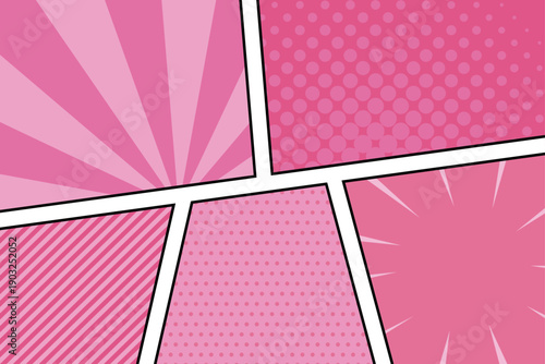 アメコミ　コマ割り　背景　ピンク　イラスト