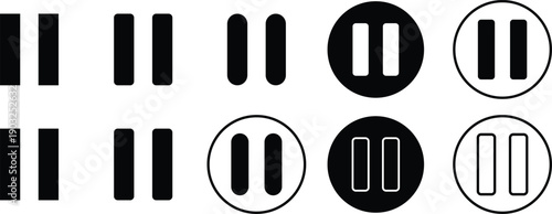 Pause Icon Set. Assorted Pause Symbols In Circular Media Buttons For Visual Design, UI Concepts.