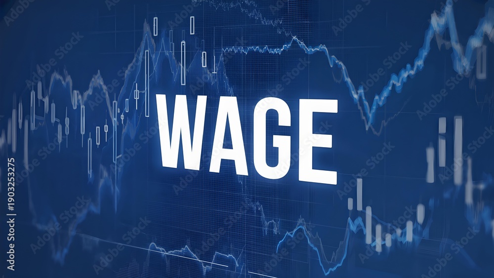 Obraz premium Wage text with financial market charts on blue abstract background