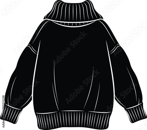 Silhouette of a black turtleneck sweater on a white background