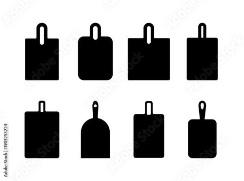 set of cutting board silhouettes. graphic design illustration isolated white background. Boards for serving dishes, board for bread. Shapes for laser cutting, vector