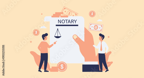 Notary public witnessing document signing with individuals in professional attire
